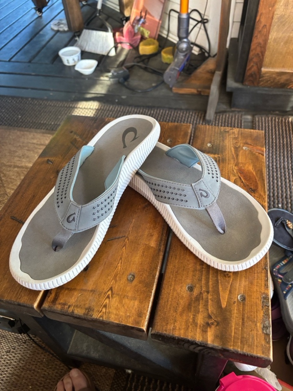 OluKai Gray Flip-Flop Sandals with White Soles